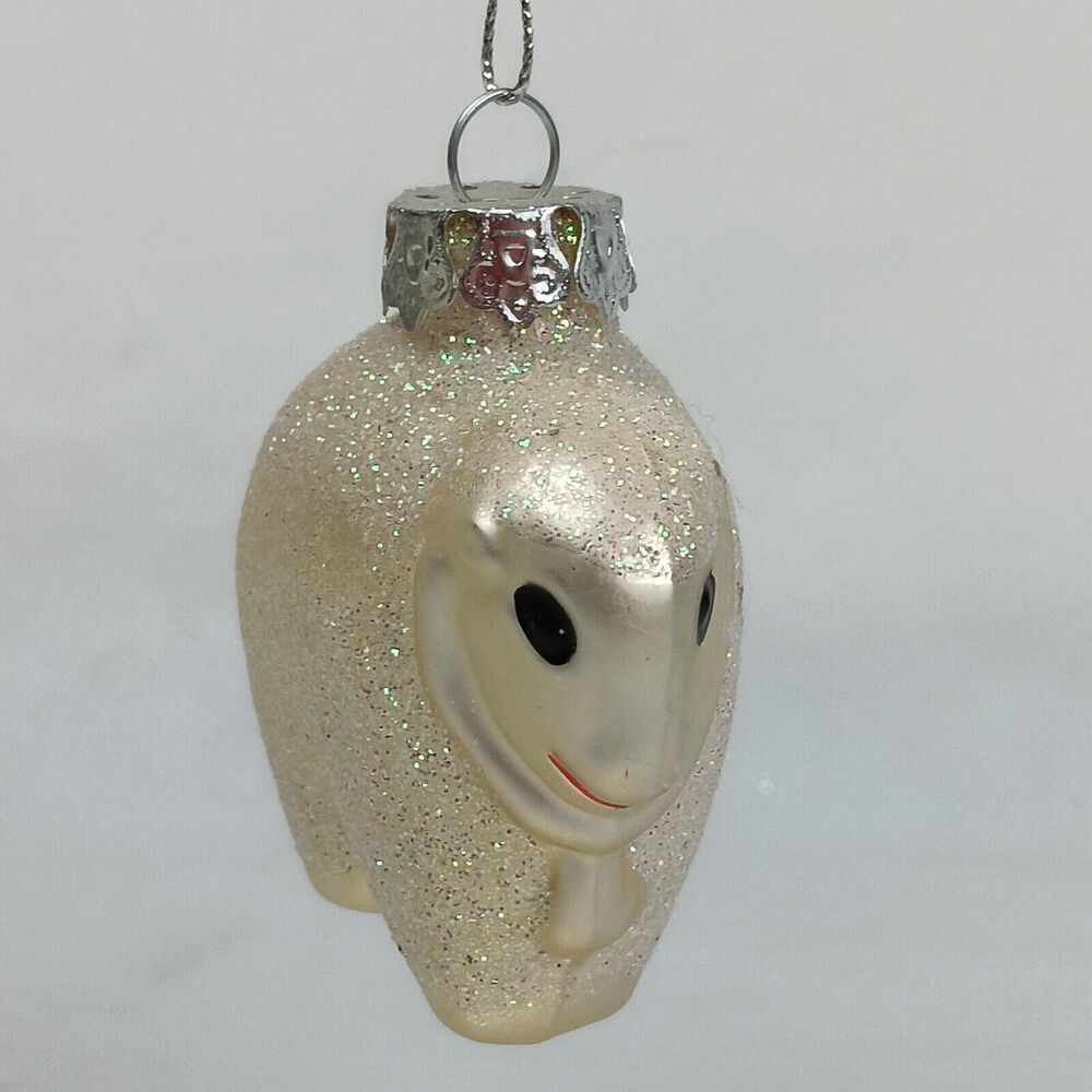 Enesco Standing Glitter Sheep Ornament Blown Glass Silver Sparkle Festive